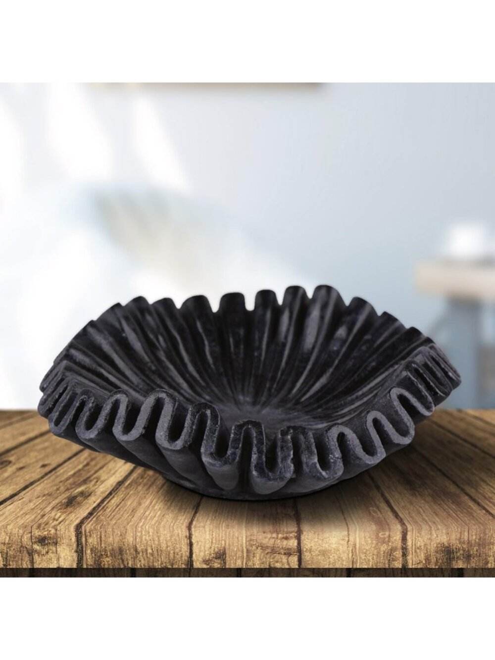 Elegant Black Marble Ruffle Bowl | Antique Scallop Dish | Natural Stone Catchall